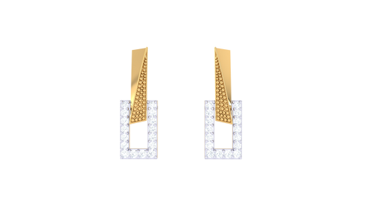 Textured Triangle Stud Earrings In Yellow Gold – 0.22 Ct Brilliant Cut Diamonds Frame