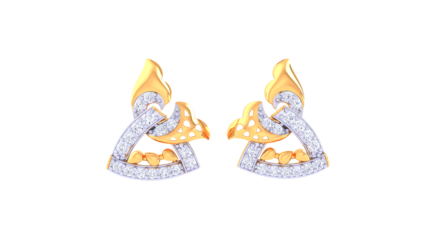 Flame & Feather Stud Earrings In Gold - 0.31 Ct Sparking Diamonds