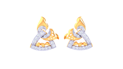 Flame & Feather Stud Earrings In Gold - 0.31 Ct Sparking Diamonds