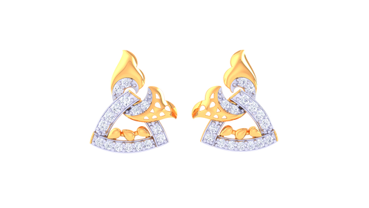 Flame & Feather Stud Earrings In Gold - 0.31 Ct Sparking Diamonds