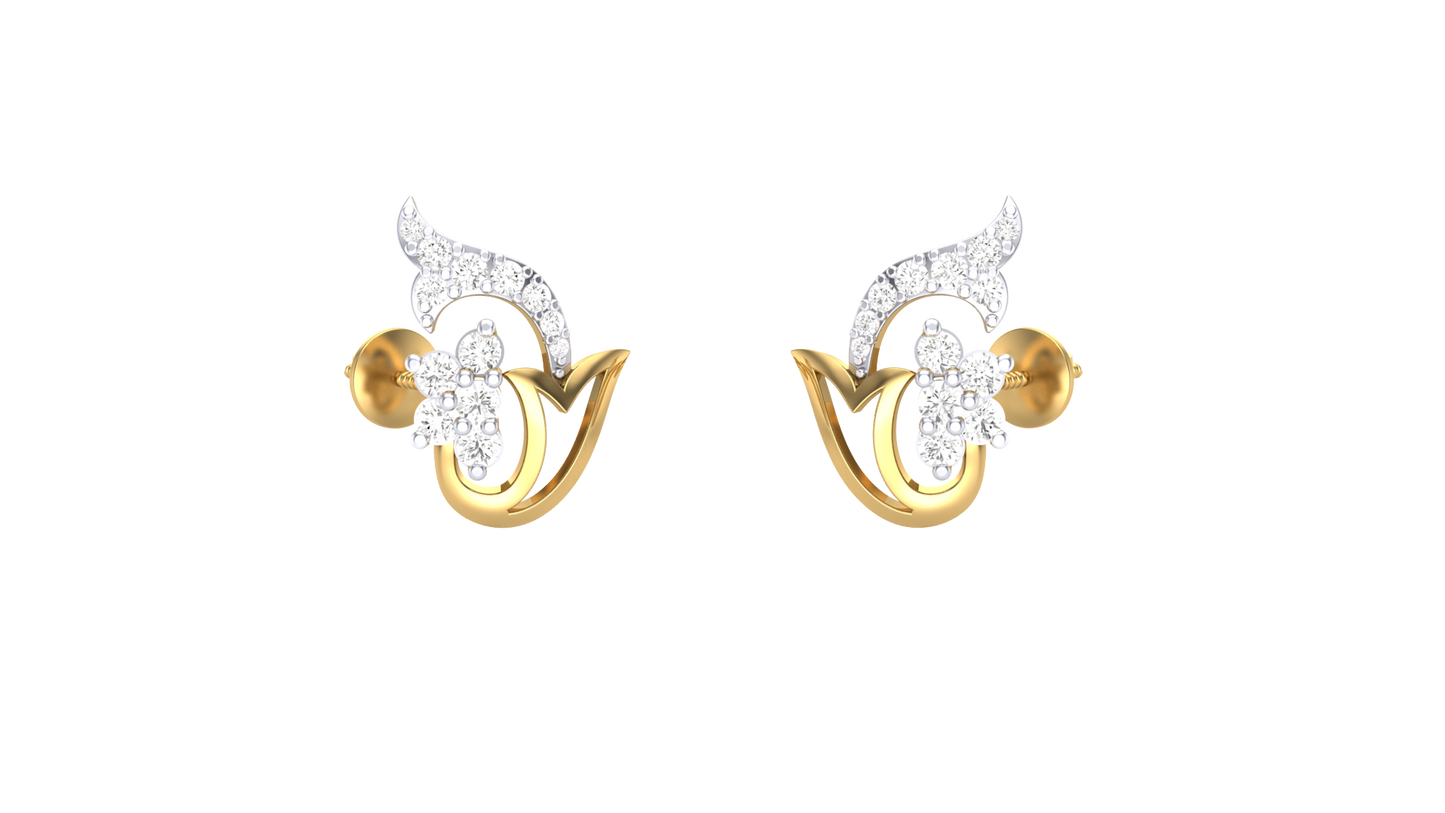 Petal and Wings Studs Earrings In Yellow Gold - 0.39 Ct Round Diamons