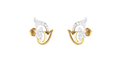 Petal and Wings Studs Earrings In Yellow Gold - 0.39 Ct Round Diamons
