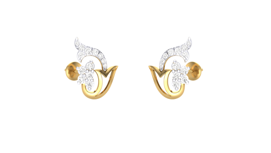 Petal and Wings Studs Earrings In Yellow Gold - 0.39 Ct Round Diamons