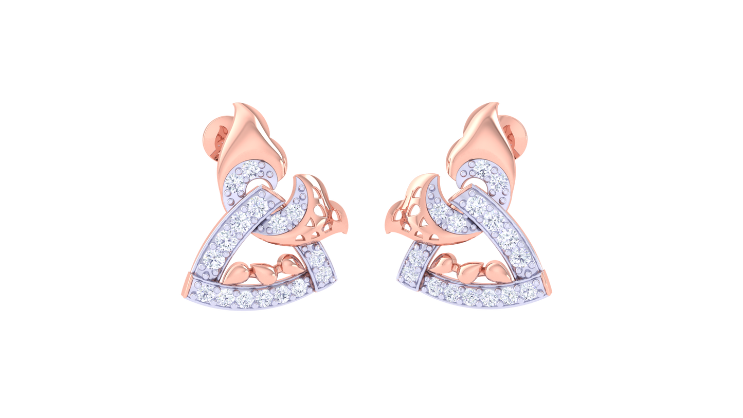 Flame & Feather Stud Earrings In Gold - 0.31 Ct Sparking Diamonds