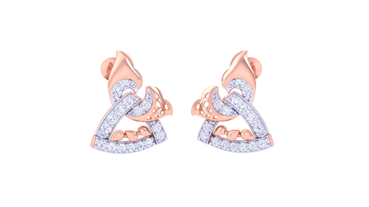 Flame & Feather Stud Earrings In Gold - 0.31 Ct Sparking Diamonds