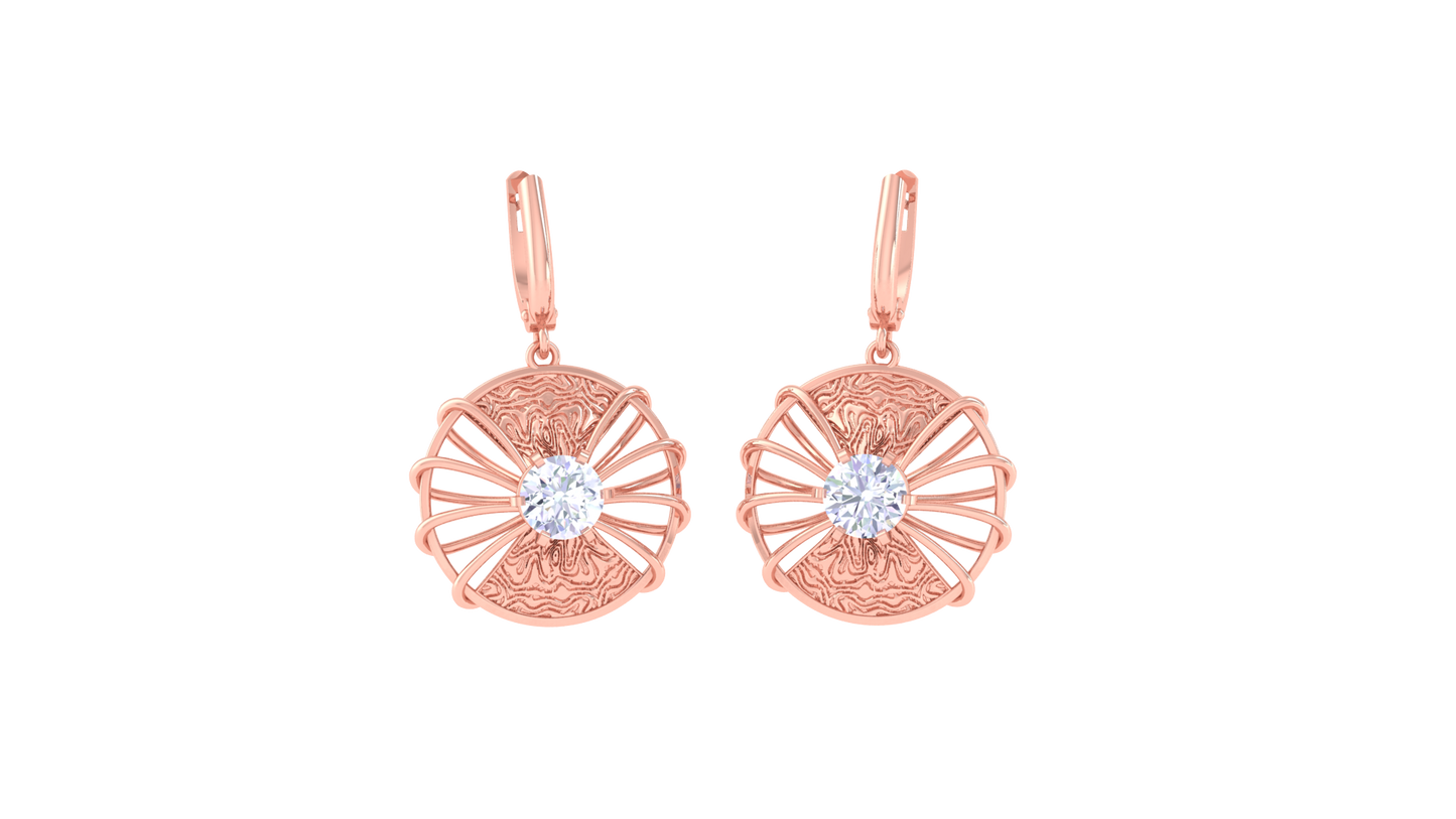 Luminous Sunburst Filigree Gold Hoop Earrings - 0.64 Ct Round Diamond