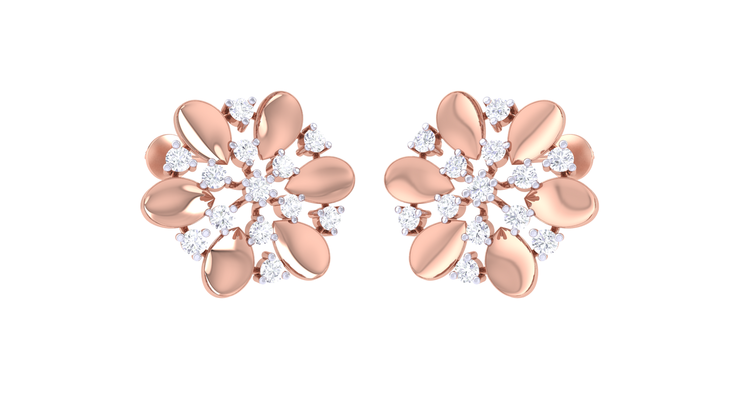 Traditional Floral Diamond Stud Earrings - 0.46 Ct