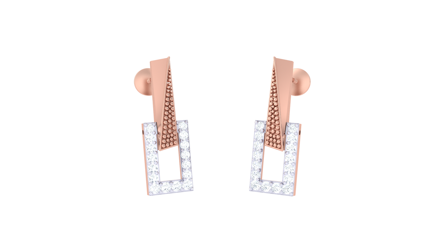 Textured Triangle Stud Earrings In Yellow Gold – 0.22 Ct Brilliant Cut Diamonds Frame