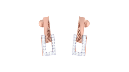 Textured Triangle Stud Earrings In Yellow Gold – 0.22 Ct Brilliant Cut Diamonds Frame