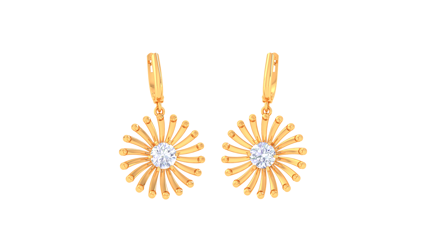 Golden Sunburst Sparkle Hoop Earrings - 0.64 Ct Round Diamond
