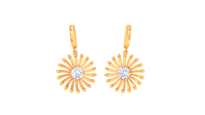 Golden Sunburst Sparkle Hoop Earrings - 0.64 Ct Round Diamond