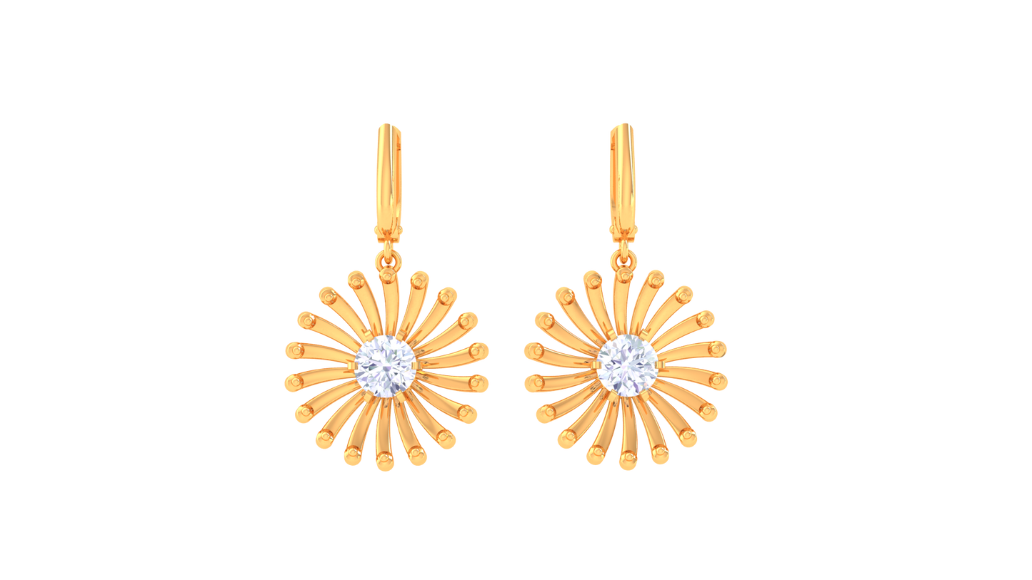 Golden Sunburst Sparkle Hoop Earrings - 0.64 Ct Round Diamond
