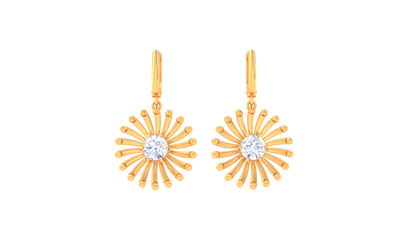 Golden Sunburst Sparkle Hoop Earrings - 0.64 Ct Round Diamond