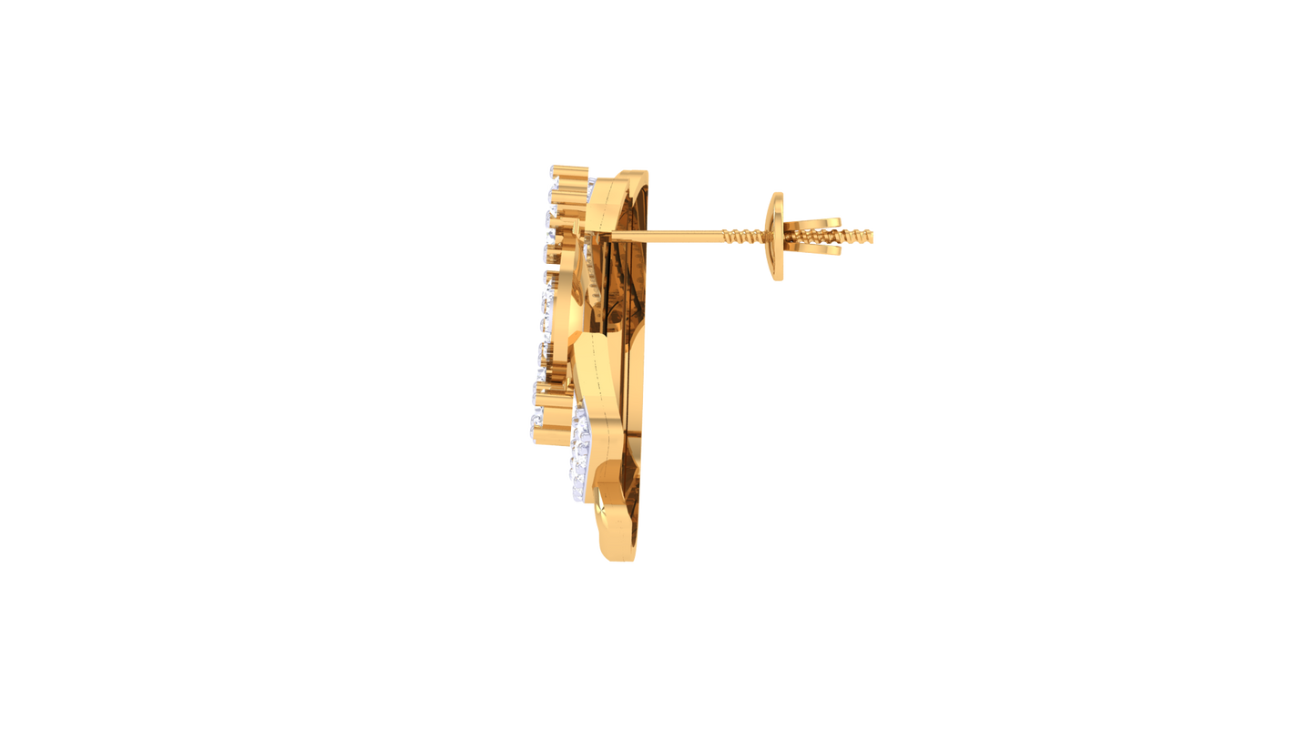 Curved With Floral Star Cluster Golden Stud Earrings - 0.51 Ct Round Diamonds