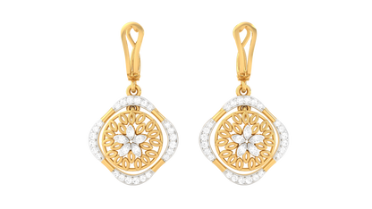 Square Halo Wheel Hoop Earrings In Gold - 0.57 Ct Sparkling Round Diamonds