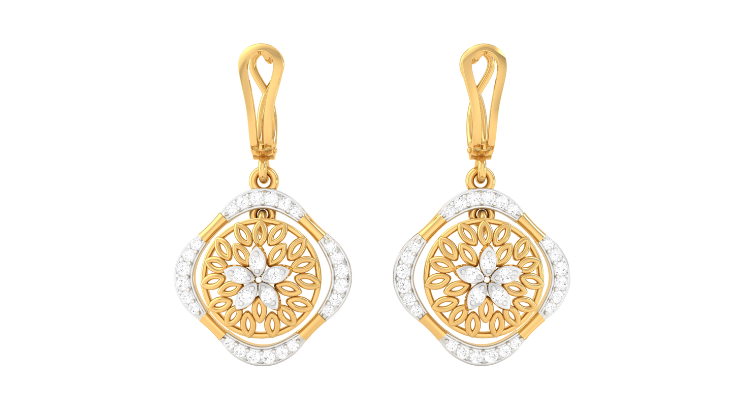 The Filigree Flora Hoop Earrings In Gold - 0.31 Ct Round Diamonds