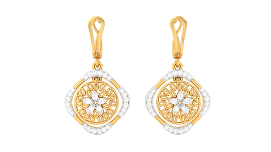 The Filigree Flora Hoop Earrings In Gold - 0.31 Ct Round Diamonds
