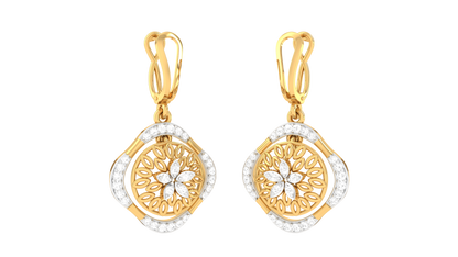 Square Halo Wheel Hoop Earrings In Gold - 0.57 Ct Sparkling Round Diamonds