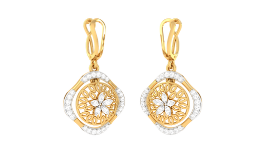 Square Halo Wheel Hoop Earrings In Gold - 0.57 Ct Sparkling Round Diamonds