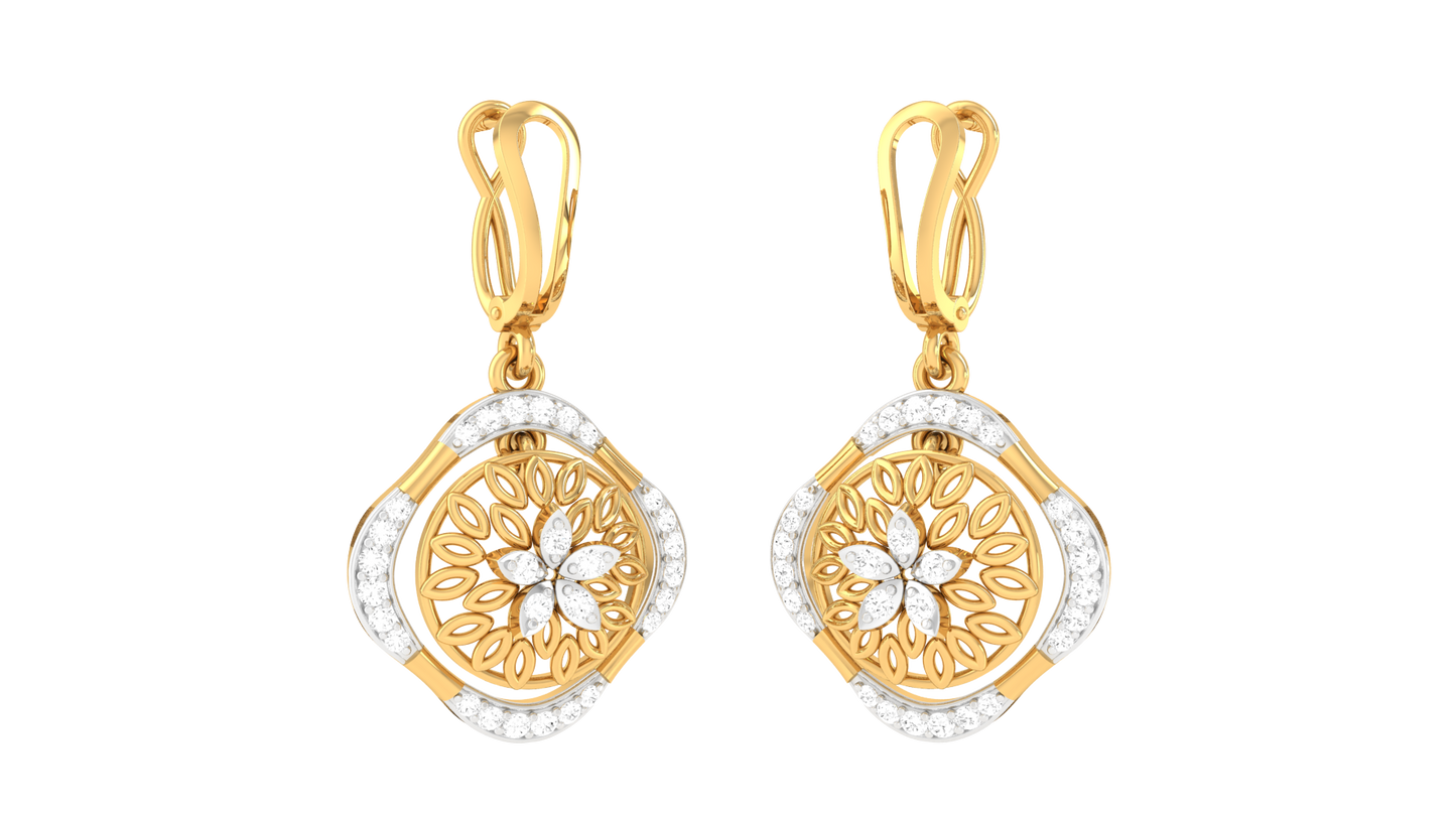 The Filigree Flora Hoop Earrings In Gold - 0.31 Ct Round Diamonds