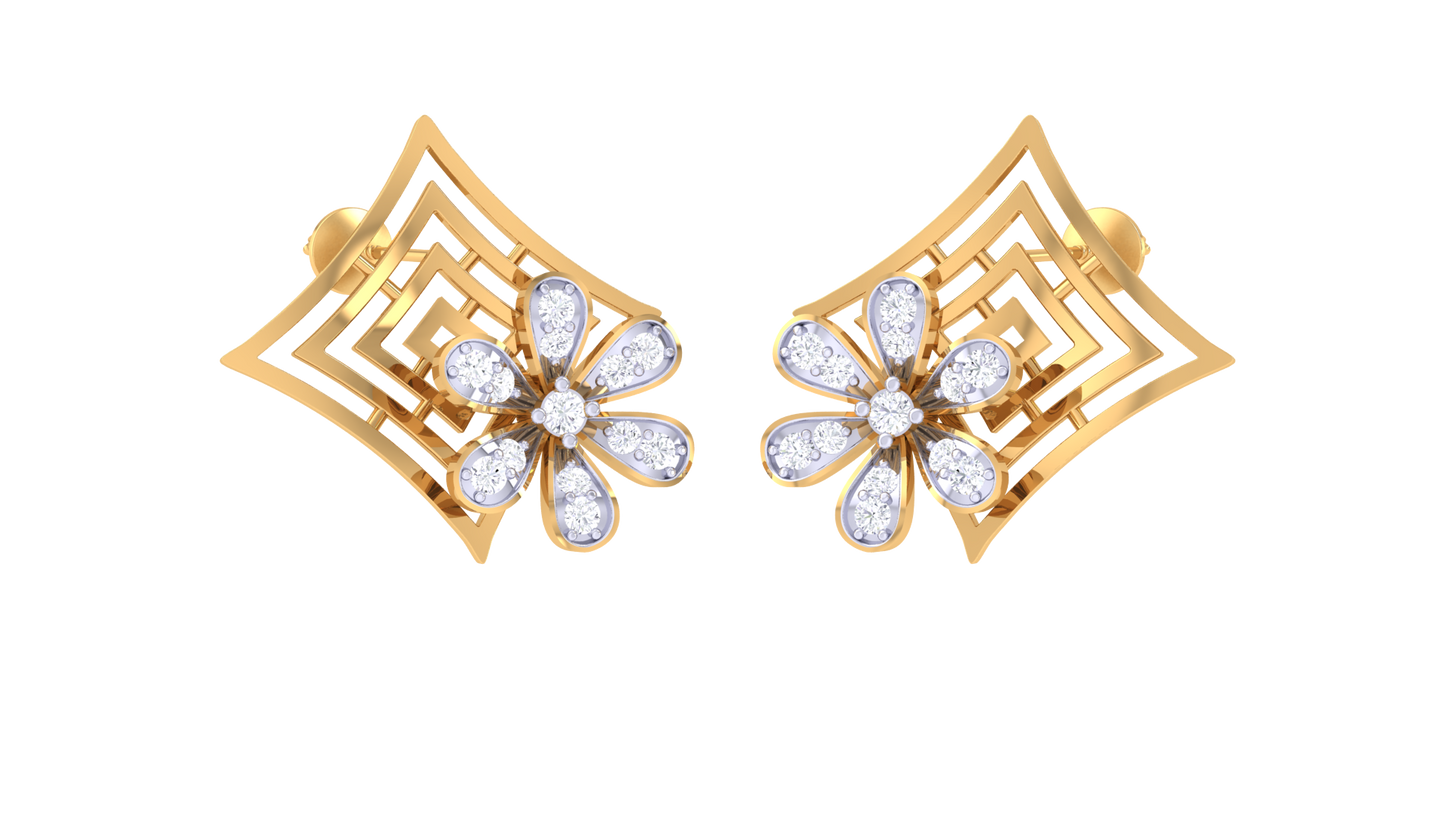 Floral Sparkle Diamond Stud Earrings In Gold - 0.26 Ct