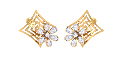 Floral Sparkle Diamond Stud Earrings In Gold - 0.26 Ct