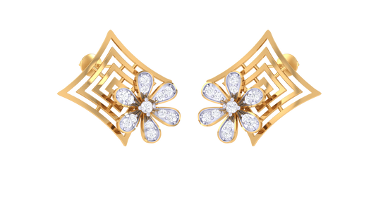 Floral Sparkle Diamond Stud Earrings In Gold - 0.26 Ct