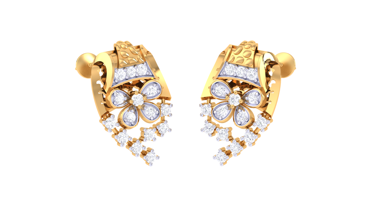 Floral Cascade Stud Earrings In Gold - 0.26 Ct Round Cut Diamonds