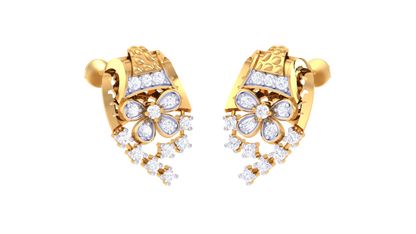 Floral Cascade Stud Earrings In Gold - 0.26 Ct Round Cut Diamonds