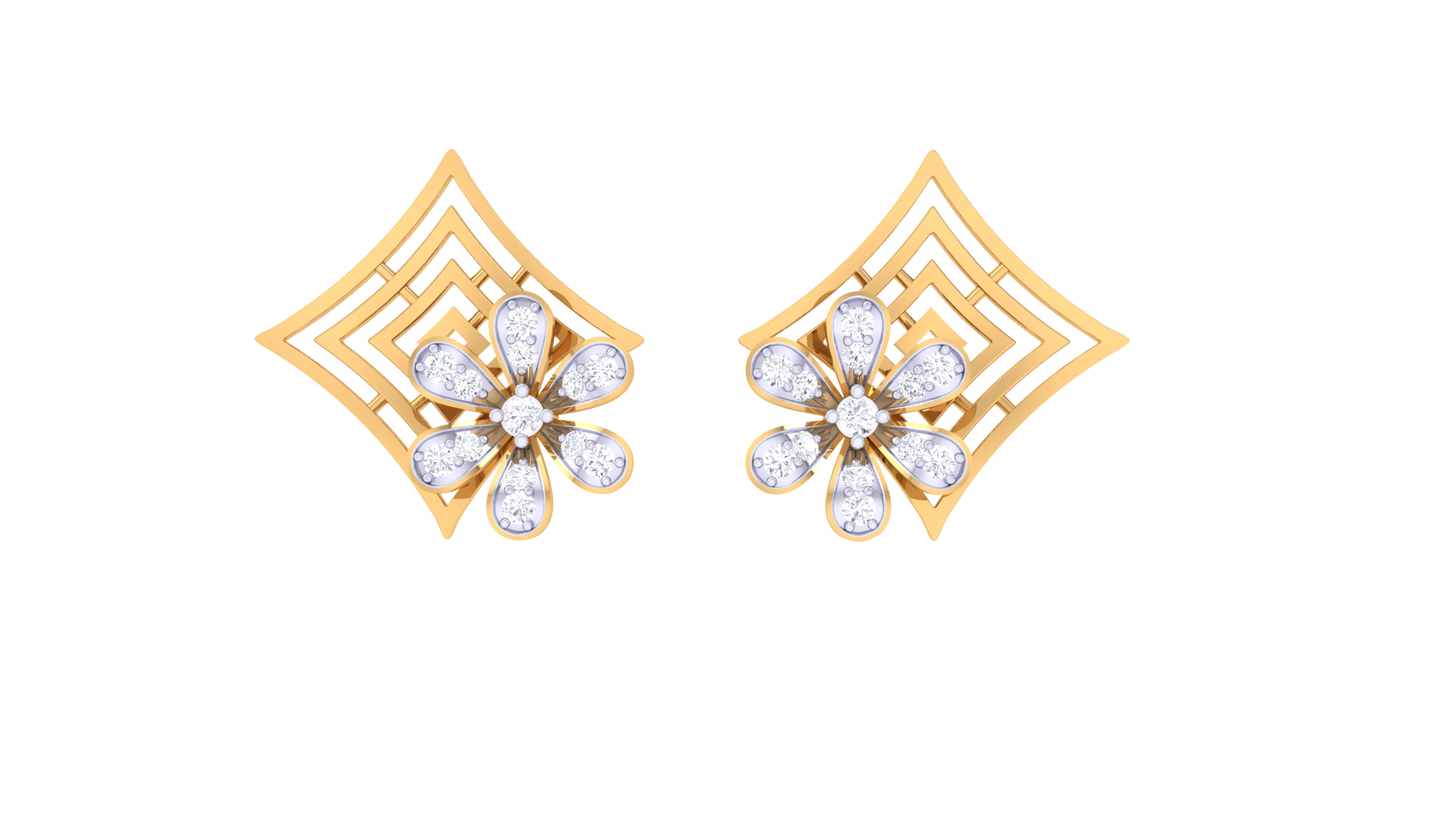 Floral Sparkle Diamond Stud Earrings In Gold - 0.26 Ct