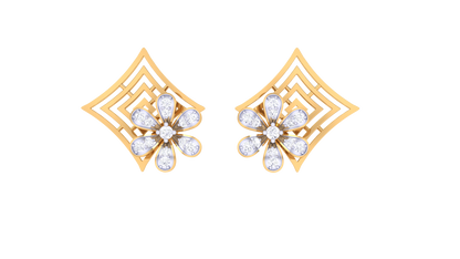 Floral Sparkle Diamond Stud Earrings In Gold - 0.26 Ct
