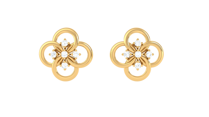 Floral Elegance Gold Stud Earrings - 0.15 Ct Brilliant Cut Diamond Accents