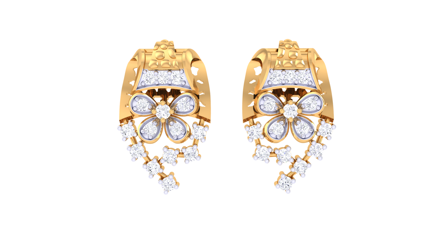 Floral Cascade Stud Earrings In Gold – 0.26 Ct Brilliant Diamonds