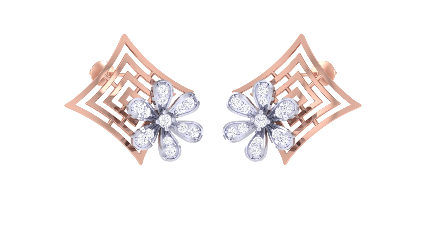 Floral Sparkle Diamond Stud Earrings In Gold - 0.26 Ct