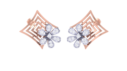 Floral Sparkle Diamond Stud Earrings In Gold - 0.26 Ct