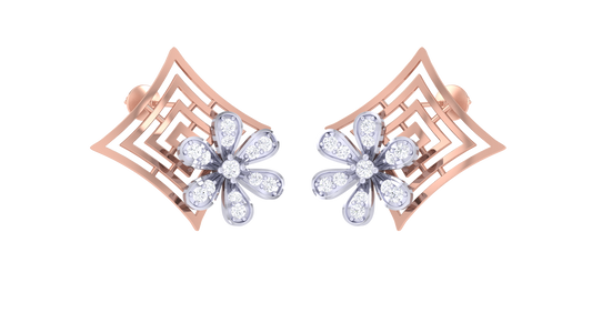 Floral Sparkle Diamond Stud Earrings In Gold - 0.26 Ct
