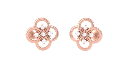 Floral Elegance Gold Stud Earrings - 0.15 Ct Brilliant Cut Diamond Accents