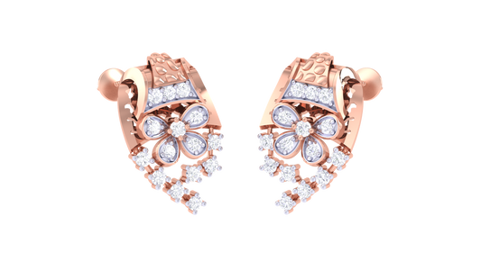 Floral Cascade Stud Earrings In Gold – 0.26 Ct Brilliant Diamonds