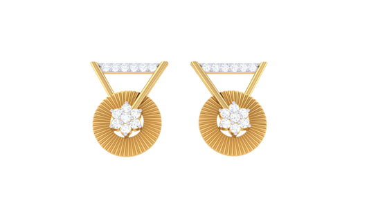 Floral Crest Diamond Stud Earrings In Gold – 0.24 Ct