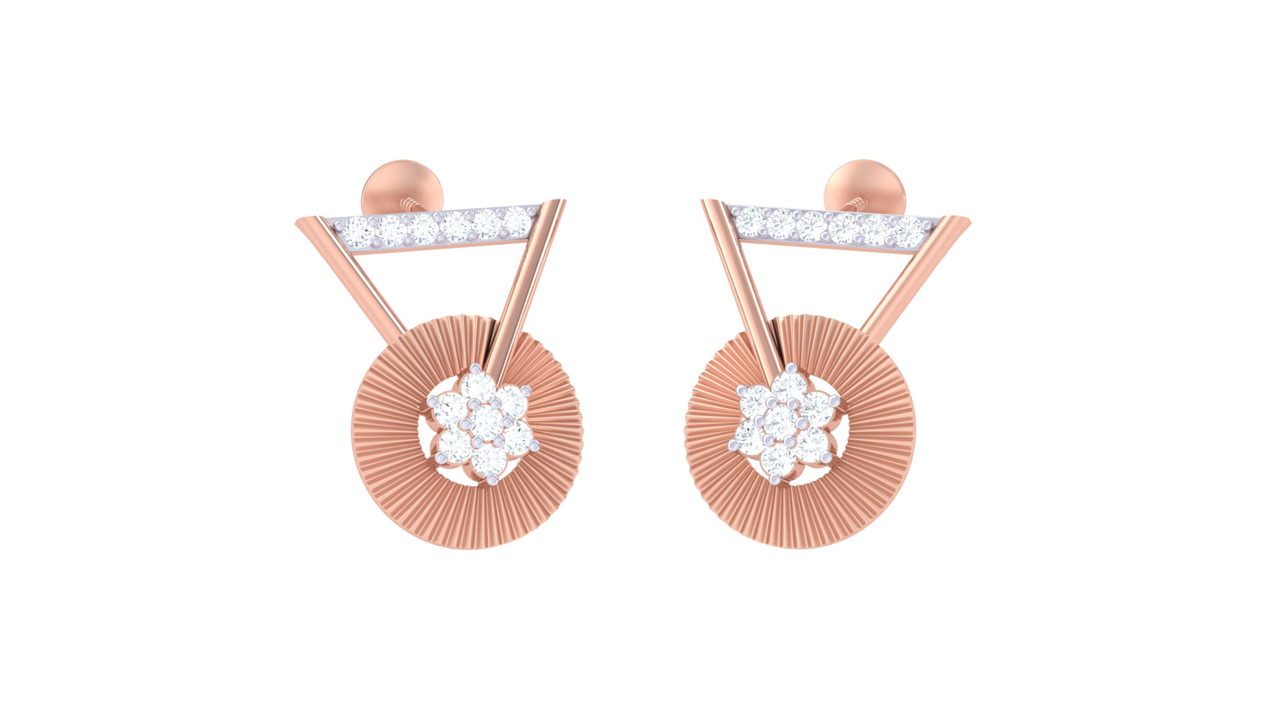 Floral Crest Diamond Stud Earrings In Gold – 0.24 Ct