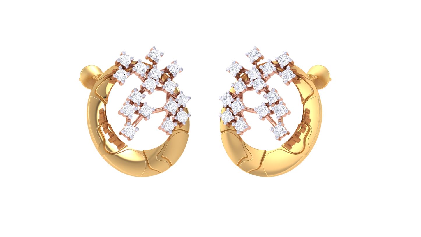 Vintage Mirquise Studs Earrings In Gold - 0.49 Ct Sparkling Round Diamonds