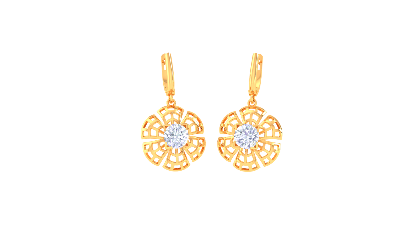 Lattice Petal Gold Hoop Earrings - 0.64 Ct Round Diamond