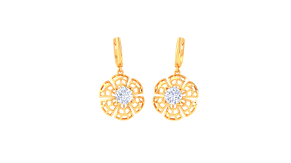 Lattice Petal Gold Hoop Earrings - 0.64 Ct Round Diamond