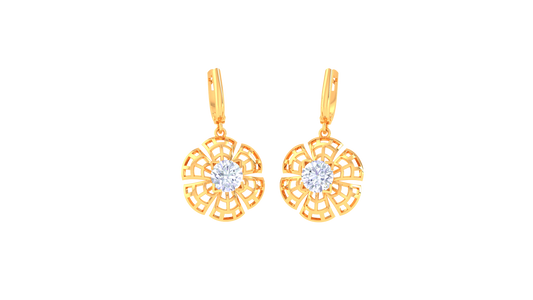 Lattice Petal Gold Hoop Earrings - 0.64 Ct Round Diamond