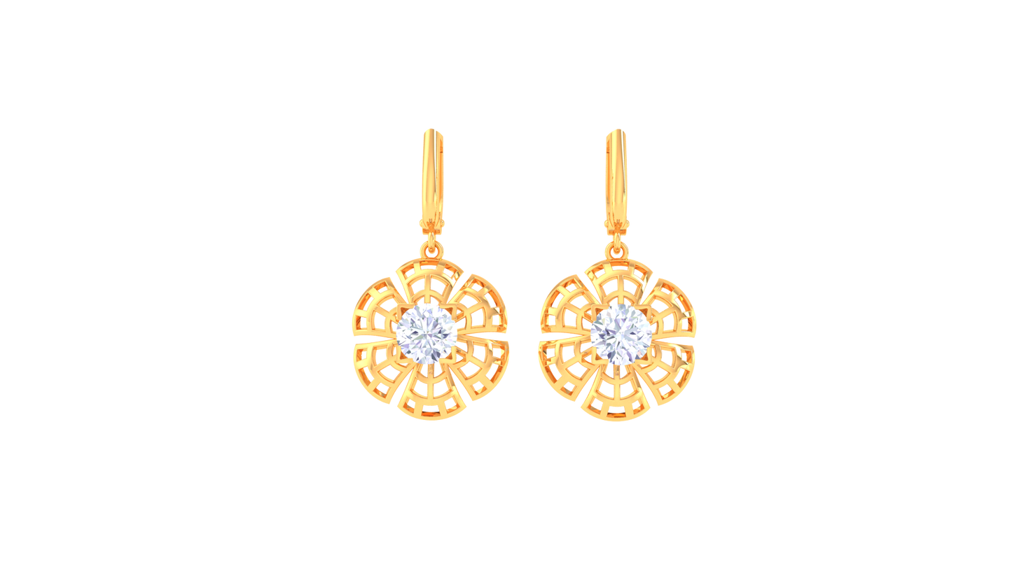 Lattice Petal Gold Hoop Earrings - 0.64 Ct Round Diamond