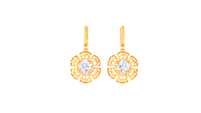 Lattice Petal Gold Hoop Earrings - 0.64 Ct Round Diamond