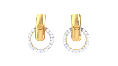 0.30 Ct Diamond Halo Stud Earrings With Textured Gold Bar Accent