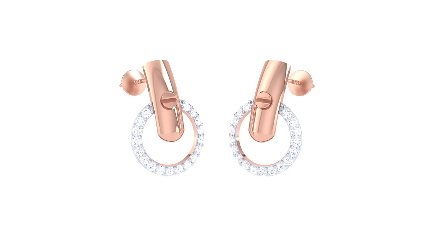 0.30 Ct Diamond Halo Stud Earrings With Textured Gold Bar Accent