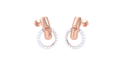 0.30 Ct Diamond Halo Stud Earrings With Textured Gold Bar Accent