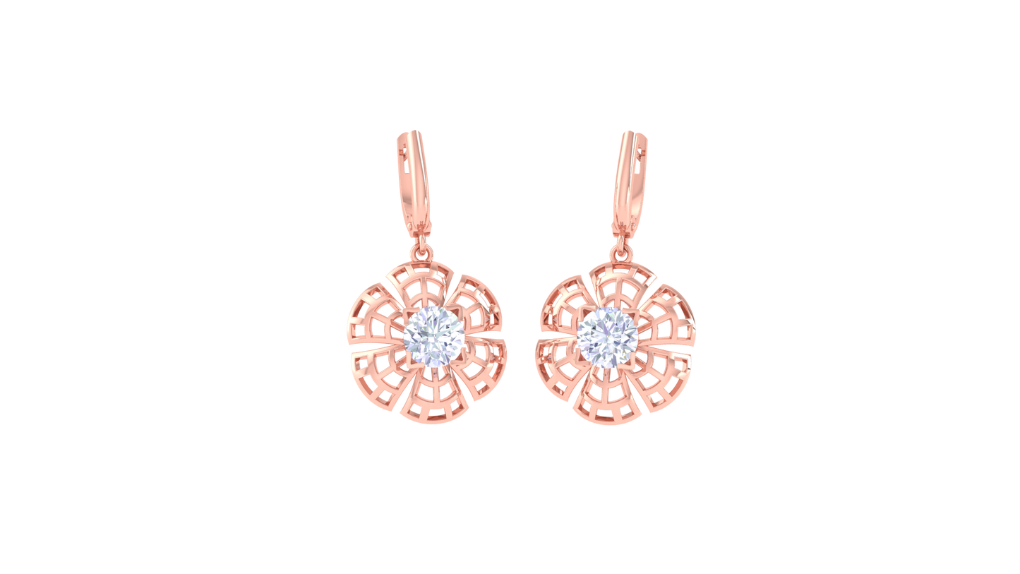 Lattice Petal Gold Hoop Earrings - 0.64 Ct Round Diamond